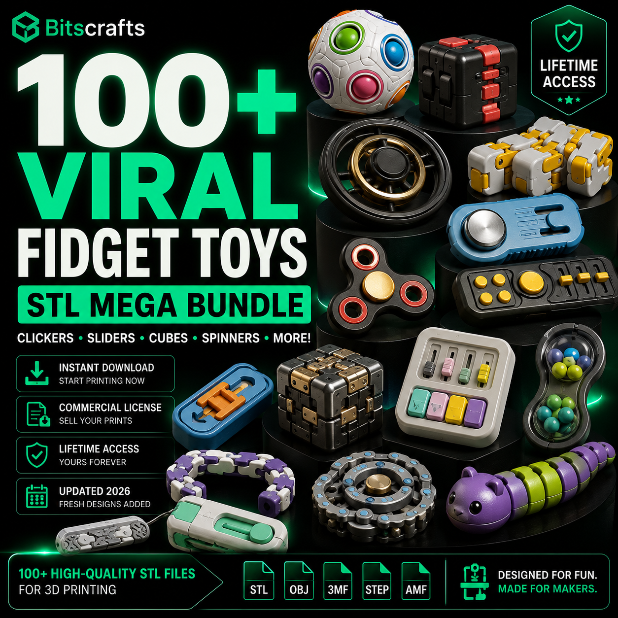 100+ Viral Fidget Toys STL files Bundle
